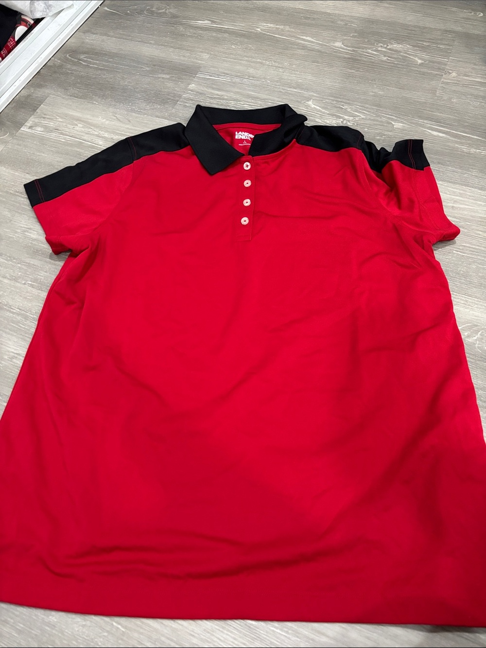 Lands' End Red Polo with Black Collar and Shoulder Panels